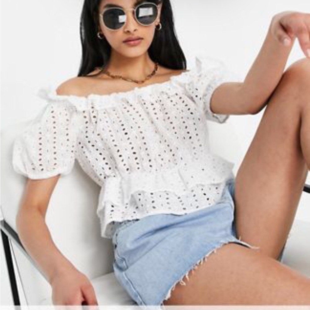 White eyelet crop top